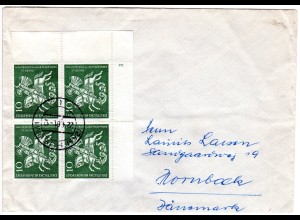 BRD 1961, MeF 4er-Block St. Georg auf Brief v. Husum n. Dänemark