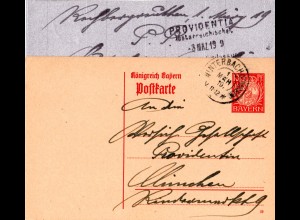 Bayern 1919, 10 Pf. Ganzsache v. Rechbergreuthen m. Schwaben-K2 WINTERBACH