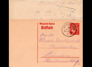 Bayern 1919, 10 Pf. Ganzsache v. Sindorf m. K1 ARNBRUCK