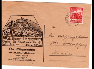 DR 1941, 12 Pf. auf illustriertem Bürgermeister Brief v. Waldthurn-Fahrenbach