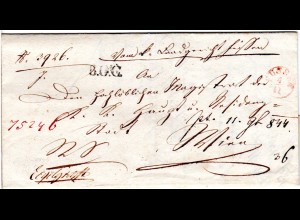 Bayern 1844, roter Fingerhut Stpl. FÜSSEN u. L1 B.O.C. auf Brief n. Österreich