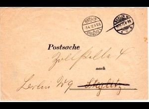 DR 1912, portofreier Postsache Brief v. Berlin W *9 k u. Berlin-Steglitz 1 k
