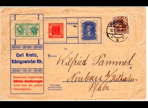 DR 1915, 3 Pf. Germania auf illustriertem Brief v. Königswinter m. Sachsen-Drei
