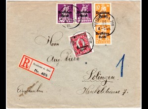 DR 1921, Paar 10+2x20 Pf+1 Mk. Bayern Abschied auf Einschreiben Brief v. Neuhaus