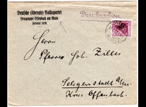 DR 1922, Dt. Volkspartei Ortsgruppe Offenbach, Vordruckumschlag m. 50 Pf.