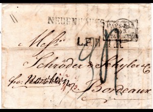 Hannover 1822, L1 NEUENHAUSS u. L.P.B.4.R auf Brief n. Frankreich