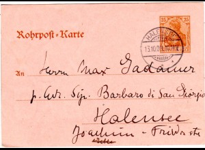 DR 1909, 25 Pf. Rohrpost Ganzsache m. Stpl. HALENSEE