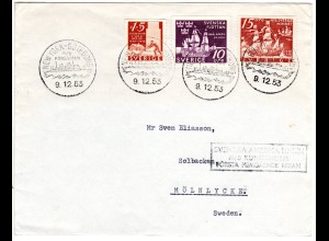 Schweden 1953, 3 Marken auf Schiffspost Brief NewYork-Göteborg M/S Kungsholm