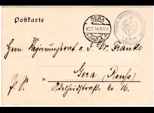 DR 1914, portofreie Postsache d. Kaiserl. Dt. Telegraphenamt GERA