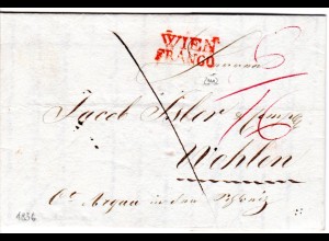 Österreich 1836, roter L2 WIEN FRANCO auf Brief i.d. Schweiz 