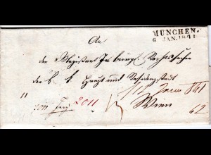 Bayern 1841, L2 MÜNCHEN auf Brief n. Österreich m. diversen Vermerken
