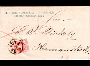 Österreich 1868, 5 Kr auf Firmenbrief Marienthaler Eisenwaren v. K1 OLMÜTZ