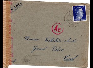 DR 1943, 25 Pf. auf Fremdarbeiter Lager Brief v. Mutschau b. Zeitz n. Frankreich