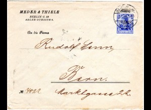 DR 1908, 20 Pf. Germania m. perfin Firmenlochung auf Brief v. Berlin
