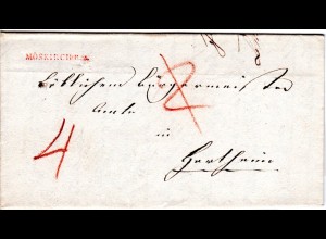 Baden 1837, roter L1 MOESKIRCH.R.2. auf Porto Brief n. Hartheim