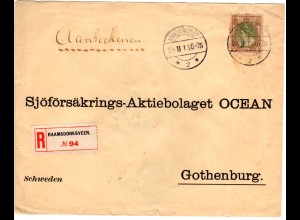 NL 1916, EF 22 1/2 Ct. auf Einschreiben Brief v. RAAMSDONKSVEER n. Schweden 