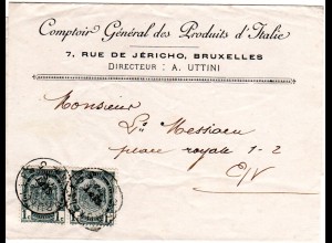 Belgien 1894, Paar 1 C. auf kpl. Orts-Drucksachenschleife v. Brüssel