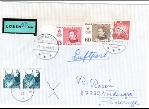 Grönland 1978, 3 Marken auf Lösen-Brief m. Schweden 2x25 öre als Portomarken