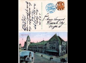 Frankreich, Metz Bahnhof, 1916 gebr. Farb-AK m. Zensur