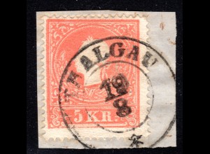 Österreich, 5 Kr. auf schönem Briefstück m. Salzburg-K2 THALGAU