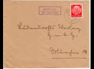 DR 1936, Hollwege über Ocholt (Oldb), Landpost Stpl. auf Brief m. 12 Pf.