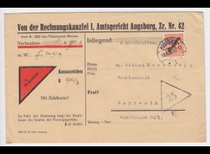 DR 1930, Augsburg, Nachnahme Brief m. EF 50 Pf. Dienstmarke n. Bayreuth. #759