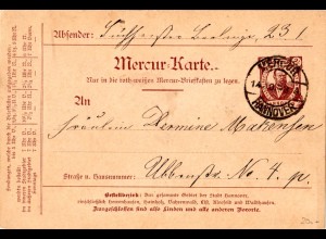 Private Stadtpost Hannover 1898, gebr. 2 1/2 Pf. Mercur Ganzsachenkarte 
