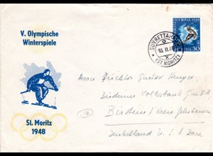 Schweiz 1948, 30 C. auf Sonder Umschlag V. Olympische Winterspiele