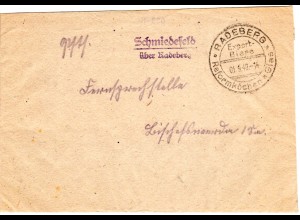 DR 1942, Landpost Stpl. SCHMIEDEFELD über Radeberg auf Brief m. Werbestempel