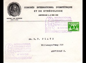 NL 1938, Brief m. van Deventer Gynäkologie + Geburtshilfe Kongress Sondertstpl.