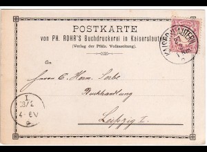 Bayern 1887, 5 Pf. auf Firmen Karte v. KAISERSLAUTERN 