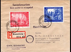 1947, Leipziger Messe 12+75 Pf auf Einschreiben Brief m. Tagesstpl. Braunschweig