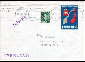 Norwegen 1956, 25 öre auf Drucksache Brief v. Hammerfest m. Polar Vignette