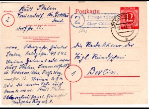 1947, Landpost Stpl. 2 FRAUENDORF über Cottbus klar auf 12 Pf. Ganzsache
