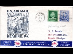 US 1941, Reading Erstflug Stpl. m. Dampf-Lokomotive, Brief m. 1+5 C.