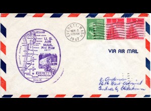 US 1947, Everett Erstflug Stpl. m. Baumstamm auf LKW, Brief m. 3 Marken