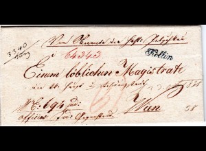 Österreich 1838, Böhmen-L2 KOLLIN (geschwungenes K) klar auf Brief n Wien