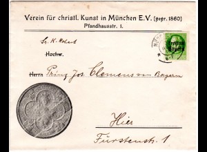 Bayern 1919, 5 Pf. auf Orts Brief v. München an Kgl. Hoheit Prinz Clemens 