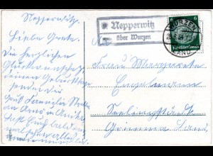 DR 1934, NEPPERWITZ über Wurzen, Landpost Stpl. auf Karte m. 6 Pf.