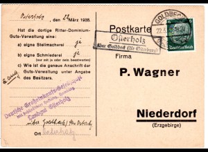 DR 1938, OSTERHOLZ über Goldbeck, Landpost Stpl. auf Karte m. 6 Pf.
