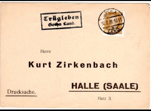 DR 1928, Landpost Stpl. TRÜGLEBEN Gotha Land auf Karte m. 3 Pf. 
