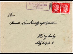 DR 1943, KLEINOCHSENFURT über Ochsenfurt, Landpost Stpl. auf Brief m. 2x12 Pf.