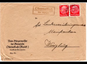 DR 1941, OBERVOLKACH über Kitzingen, Landpost Stpl. auf Bürgermeister Brief 
