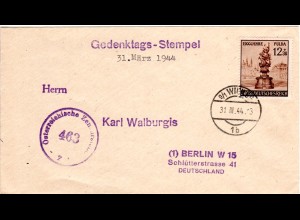 Österreich 1944, 12+38 Pf. Fulda auf Ostmark Überroller Brief m. Zensurstelle Z