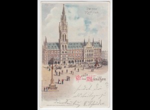 Gruss aus München, Das Neue Rathaus, gebr. Litho AK v. 1899. #2416