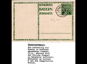 Bayern 1911, LANDAU a. Isar 2 R, Reservestempel auf Blanko-Ganzsachenkarte