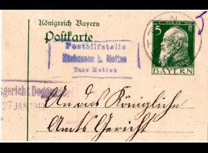 Bayern 1913, Posthilfstelle NEUHAUSEN b. METTEN Taxe Metten auf GA-Ausschnitt