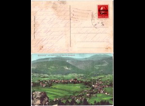 Bayern 1919, Posthilfstelle GUMPENRIED Taxe Teisnach auf Bodenmais-AK m.Bahnpost