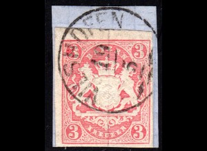 Bayern 15, 3 Kr. auf Briefstück m. Zierstempel VILSHOFEN. Geprüft