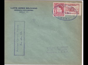 Bolivien 1929, Oruro-La Paz Erstflug Brief m. Ankunftstempel. #200